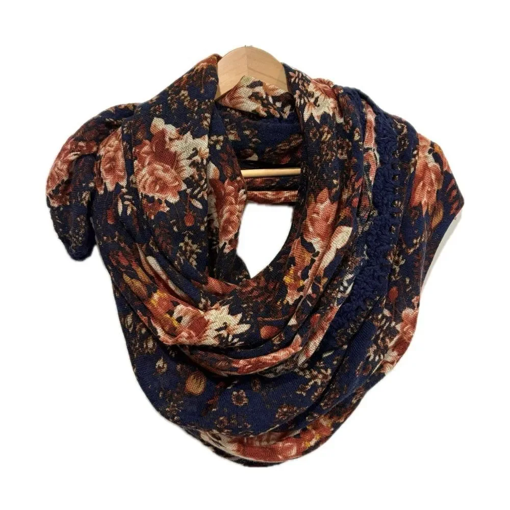 NWT Treasure & Bond All Over Rose Floral Print Crochet Lace Trim Scarf *Flawed